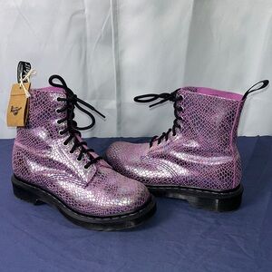 Dr Martens 1460 Purple Pascal Purple Snake Metallic Suede Lace-Up Boots Size 6